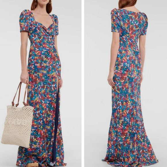 NWT STAUD Lea Maxi Dress Gown - Rainbow Flower Market Sz6 Causal Cocktail - Picture 1 of 5